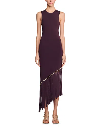 SANDRO ASYMMETRIC FRINGE HEM DRESS