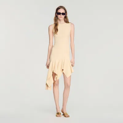 Sandro Asymmetric Knit Dress In Neutral