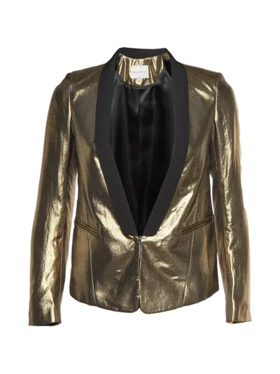 Pre-owned Sandro Asymmetric Lamé Blazer In Gold