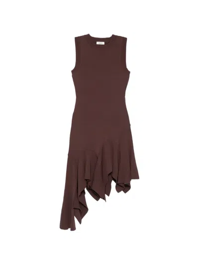 Sandro Asymmetric Ruffled Mini Dress In Brown
