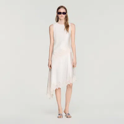 Sandro Asymmetric Satin-effect Dress In Neutral