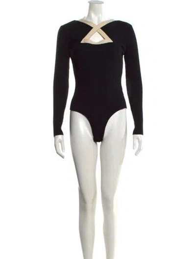 Pre-owned Sandro Asymmetrical Long Sleeve Bodysuit In Black