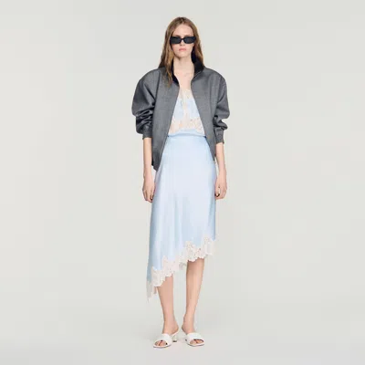 Sandro Asymmetrical Satin Skirt With Lace In Multi