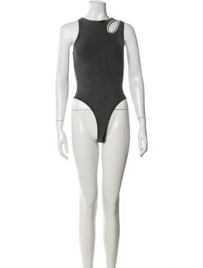 Pre-owned Sandro Asymmetrical Sleeveless Bodysuit In Green