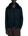 Sandro Mens Shearling-collar Wool-blend Aviator Jacket Navy Blue In Black