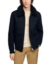 Sandro Wool Aviator Jacket In Navy Blue