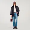 Sandro Aviator Shearling Coat In Black