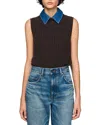 Sandro Avignon Denim Collar Cable Knit Sweater In Black