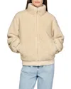 Sandro Babel Faux Fur Jacket In Sand