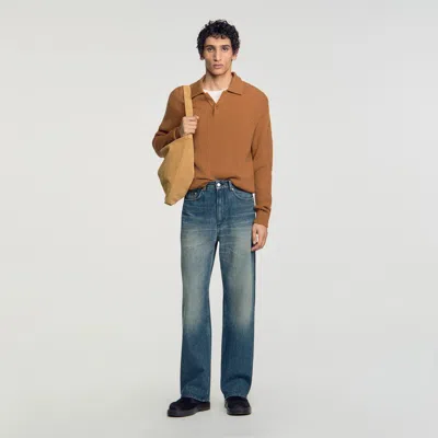 Sandro Baggy Faded Cotton Jeans In Brown