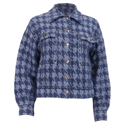 Sandro Balthazar Houndstooth Jacket In Blue In Cotton