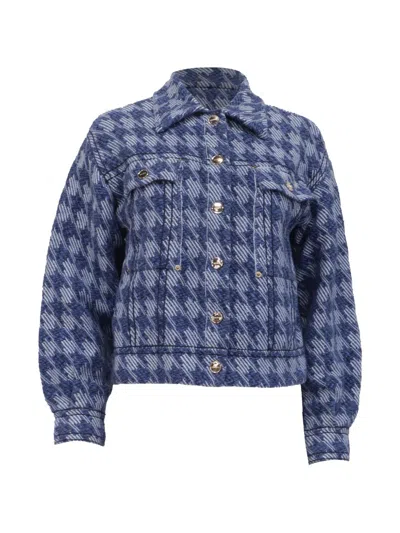 Pre-owned Sandro Balthazar Houndstooth Pocket Jacket In Blue