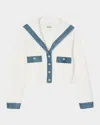 Sandro Womens Naturels Denim-trim Knitted Cotton-blend Cardigan In Ecru