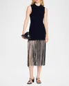 Sandro Fringed Dress In Black / Ecru