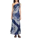 Sandro Womens Bleus Graphic-print One-shoulder Woven Maxi Dress In Blue/white