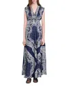 Sandro Womens Bleus Graphic-print Tie-front Woven Maxi Dress In Blue/white