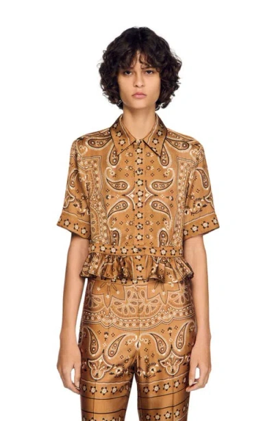 Sandro Vanessi Bandana Print Cropped Shirt In Multi