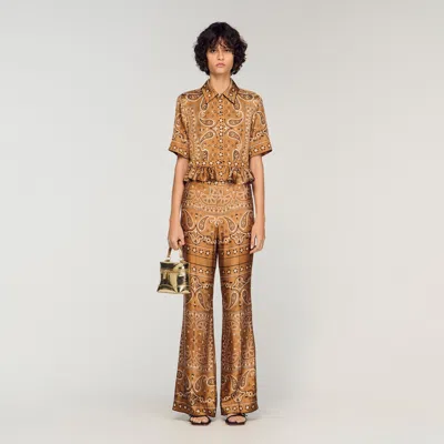 Sandro Bandana Print Cropped Shirt In Brown
