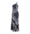 Sandro Womens Bleus Graphic-print One-shoulder Woven Maxi Dress In Blue
