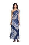 Sandro Womens Bleus Graphic-print One-shoulder Woven Maxi Dress In Blu/white