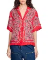 Sandro Silk Bandana Print Shirt In Red/white
