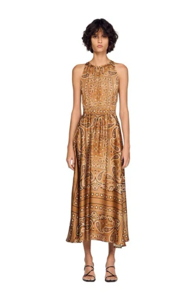 Sandro Bandana-print Maxi Dress In Brown