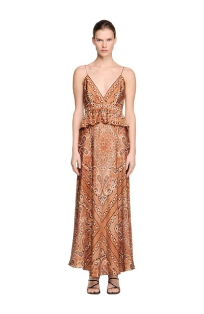 Sandro Bandana Print Maxi Dress In Multi