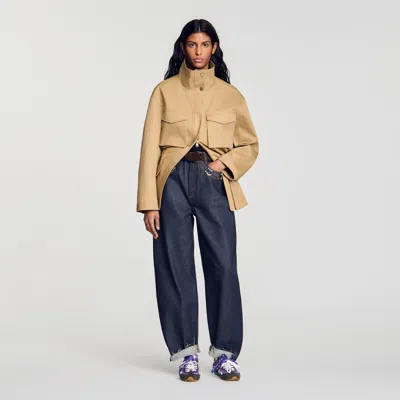Sandro Barrel Jeans With Metal Details In Blue