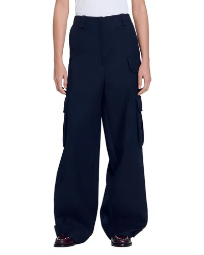Sandro Basic Wide Leg Trouser In 44-marine