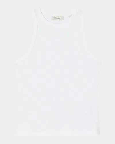 Sandro Basics Ribbed Cotton Tank Top In White