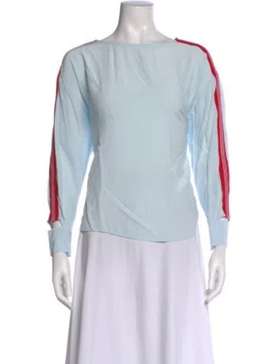 Pre-owned Sandro Bateau Neckline Long Sleeve Blouse In Blue
