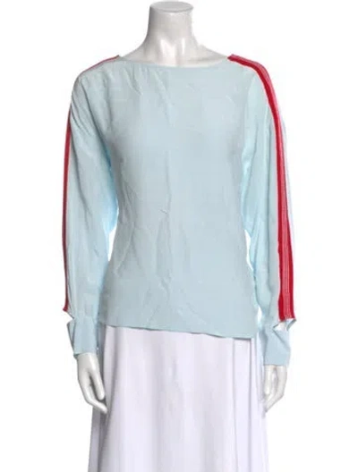 Pre-owned Sandro Bateau Neckline Long Sleeve Blouse In Multi