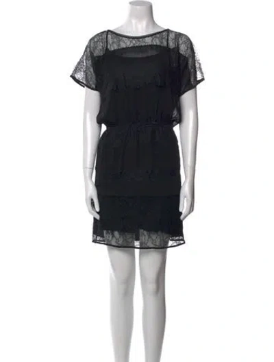 Pre-owned Sandro Bateau Neckline Mini Dress In Black