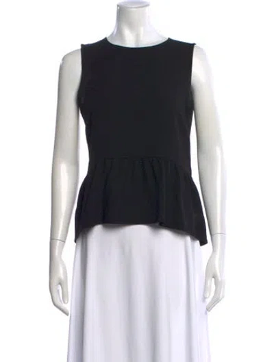 Pre-owned Sandro Bateau Neckline Sleeveless Crop Top In Black