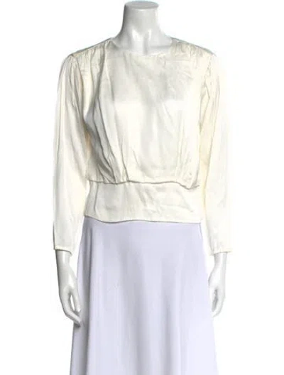 Pre-owned Sandro Bateau Neckline Three-quarter Sleeve Blouse In Neutral