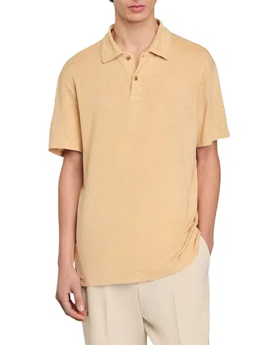 Sandro Beach Linen Polo Shirt In Ivory