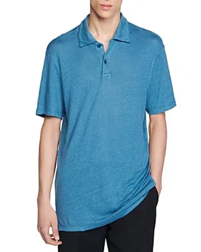 Sandro Beach Linen Polo Style Tee In Azure