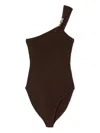 Sandro Bead-detail Asymmetric Bodysuit In Brown