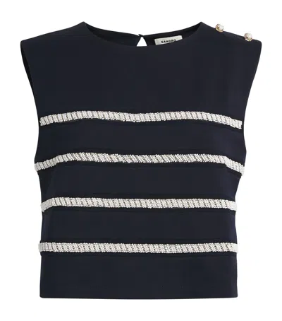 SANDRO BEAD-EMBELLISHED CROPPED BLOUSE