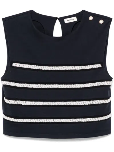 Sandro Bead-embellished Vest In Blue
