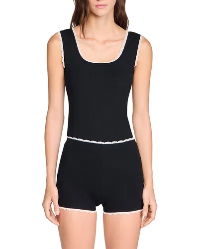 Sandro Bead Embroidered Ribbed Shorts In Black