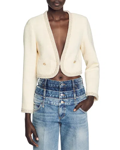 Sandro Vayene Bracelet Sleeve Crop Jacket In Cream