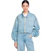 Sandro Womens Rhinestone-embellished Puff-sleeve Denim Jacket Bleus In Blue Jean
