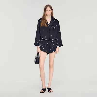 Sandro Beaded And Rhinestone Shorts In Black