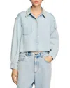 Sandro Beaded Collar Denim Shirt In Light Blue Jean