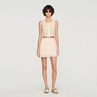 Sandro Beaded Crochet Cropped Cardigan In Orange