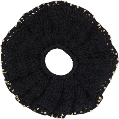 Sandro Crochet Scrunchie In Black