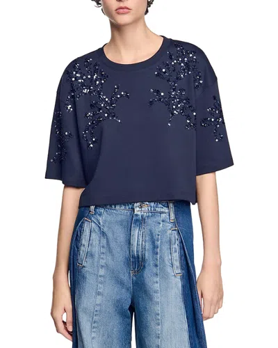 SANDRO BEADED CROPPED TEE