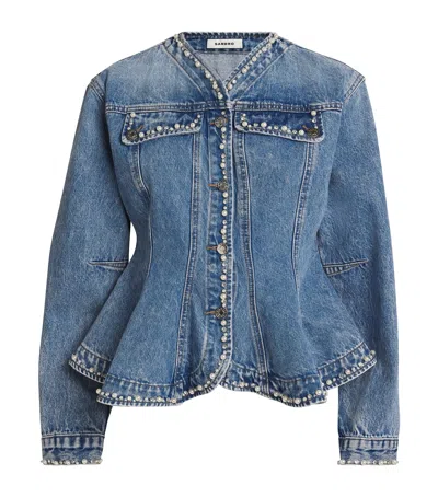 Sandro Beaded Denim Jacket In Blue