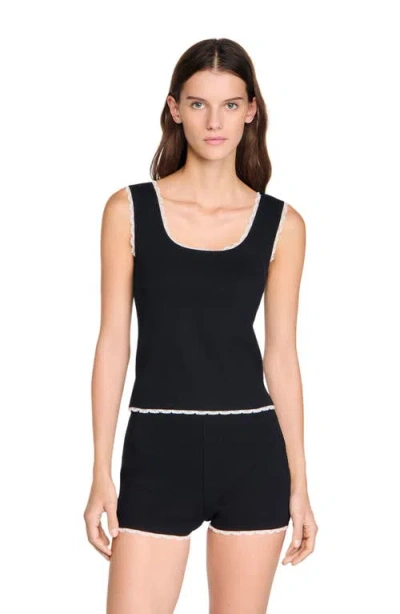 Sandro Beaded Embroidered Cotton Vest Top In Black
